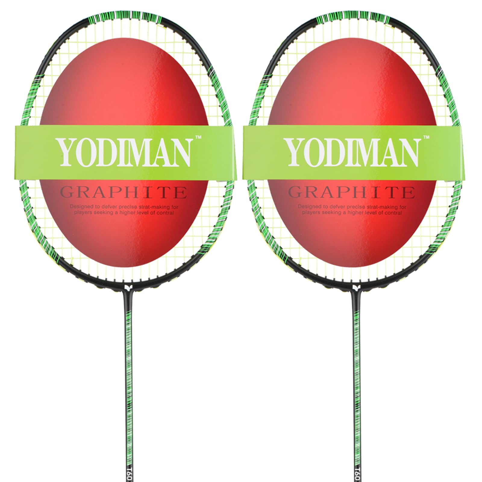 YODIMAN graphite Badminton rackets Set 2, lightweight 100% Graphite Frame material (green)