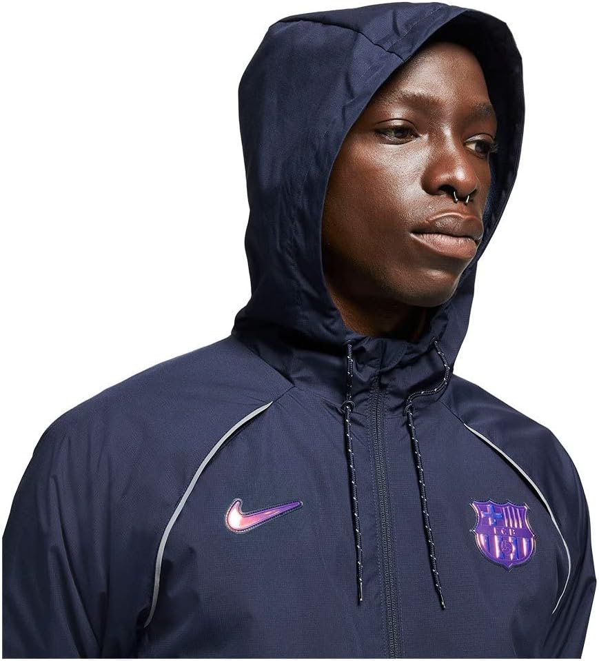 NIKE EUROPEAN OPERATIONS Men's Night Blue Softshell Anorak Jacket - M, Unisex-Adults, Soccer, La Liga, FC Barcelona Crest Patch, Water-Repellent