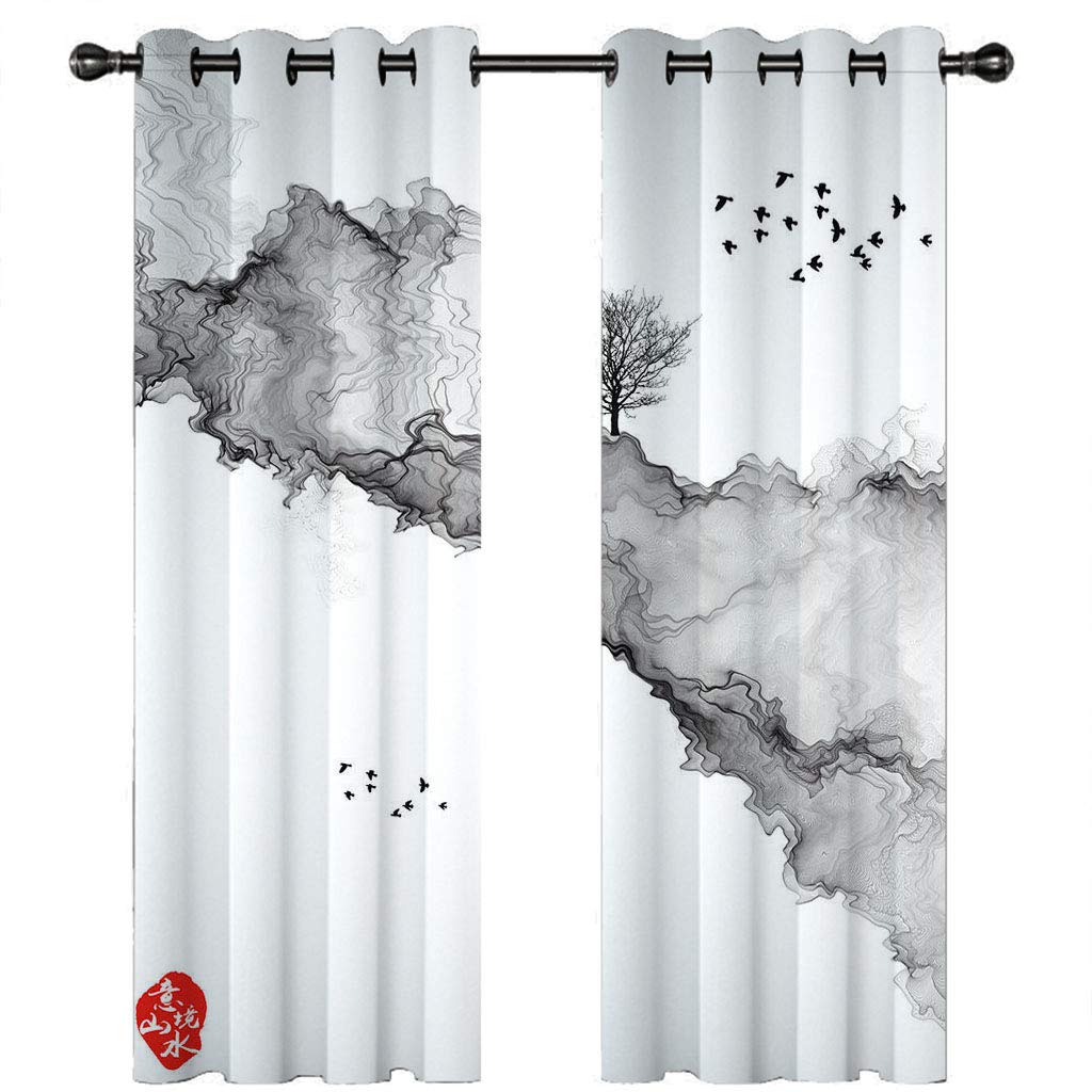 MAYNUO Rideaux Chambre Adulte 3D Art du Nuage Noir Rideau Salon Moderne Décoration De Fenêtre Draperies 250x200 Cm A Oeillet avec Motif Moderne Isolant Thermique, Lot de Occultants