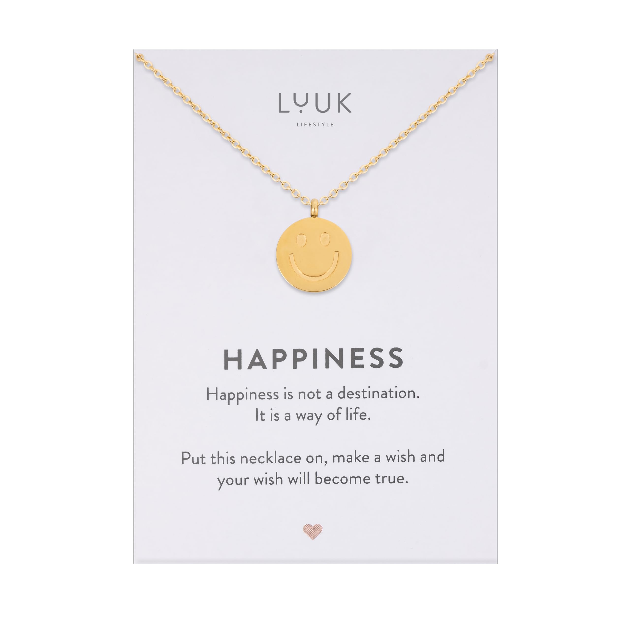 LUUK LIFESTYLE Collane con diverso Ciondolo (50 cm) in Acciaio Inossidabile e cartolina HAPPINESS, Regali per Lei, Donna, Ragazza, Moglie, Mamma, Amica, Gioielli, Argento, Oro e Oro rosa