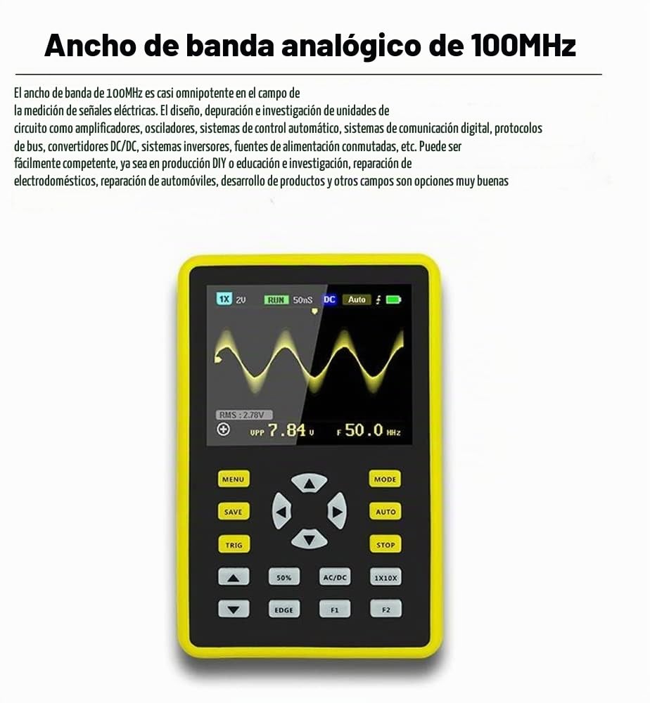 Mini osciloscopio Digital, Pantalla LCD de 2,4 ", portátil, con Ancho de Banda de 100 MHz y tasa de muestreo de 500 MS/s