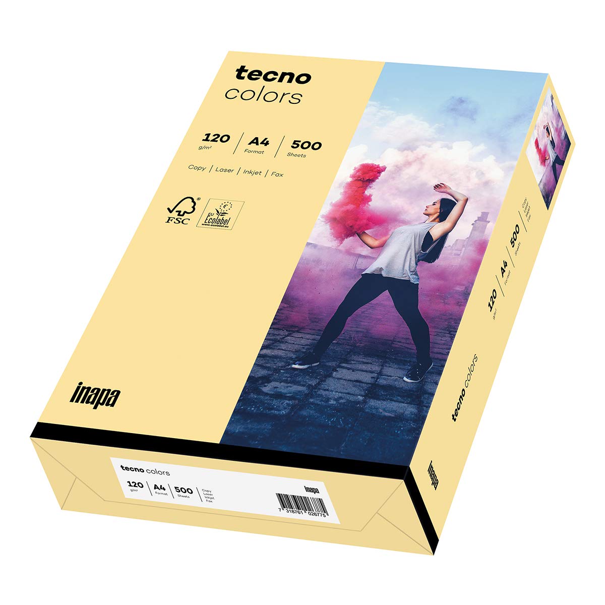 inapa farbiges Druckerpapier, buntes Papier tecno Colors: 120 g/m², A4, 1.250 Blatt (5x250), chamois