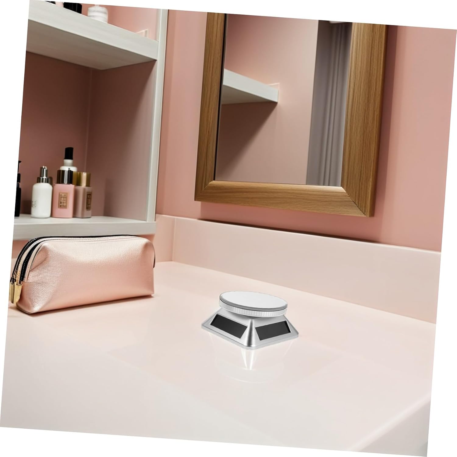 Rotating Jewelry Display Stand 3.5in Diameter Solar Powered Abs Material with Automatic Turntable 360° Rotation Elegant Modern Design for Retail and Commercial Use
