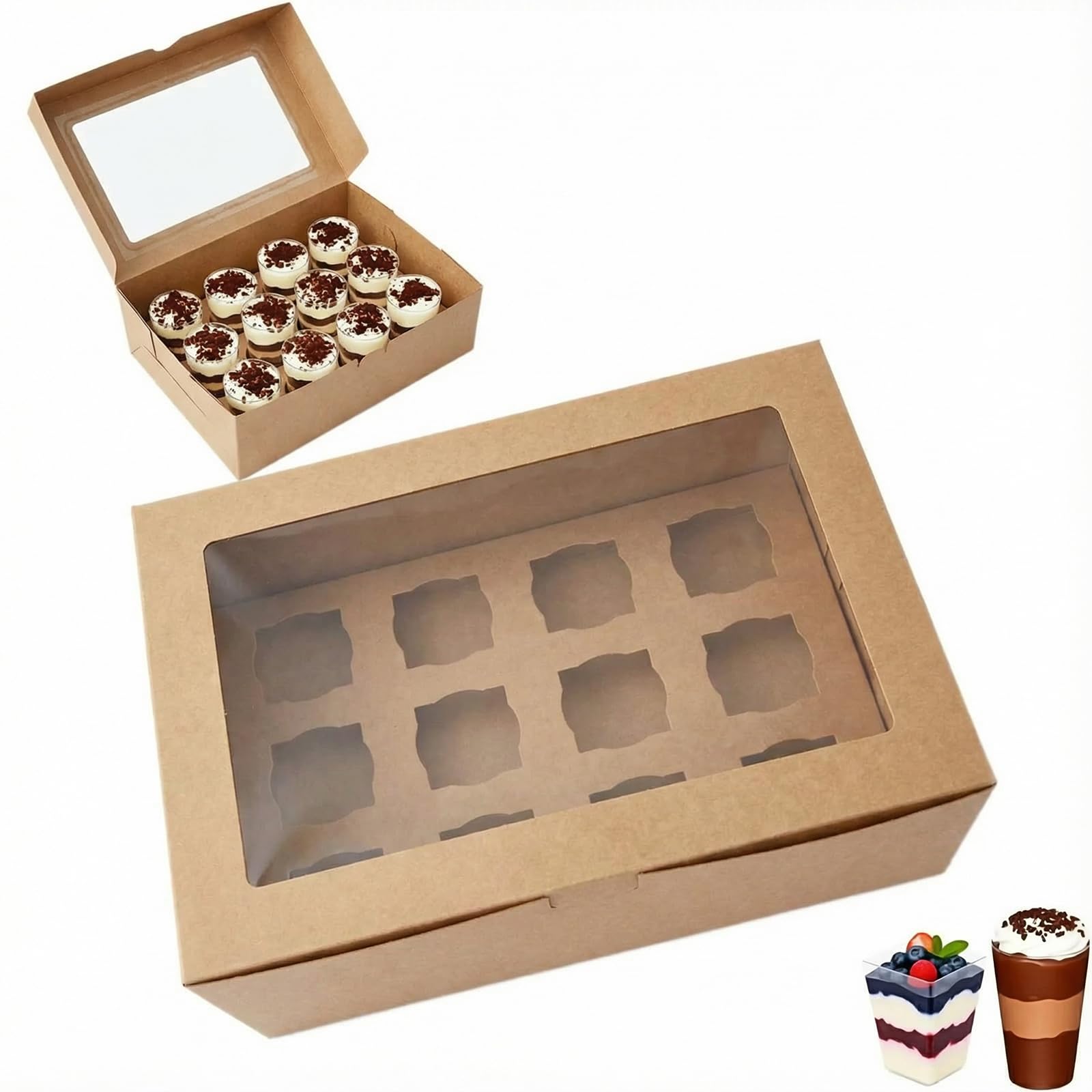 Photo 1 of JRWTY Dessert Shooter Boxes, 6-Pack, Holds 12 Count 5 oz Dessert Shooters, Food-Grade Carrier Containers (Brown)