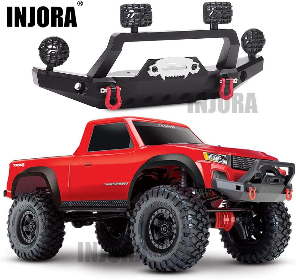 INJORA RC Front Bumper Metal Front Bumper RX-4 with Led Light for 1/10 RC Crawler TRX4 Sport 82024-4 Parts (Black)