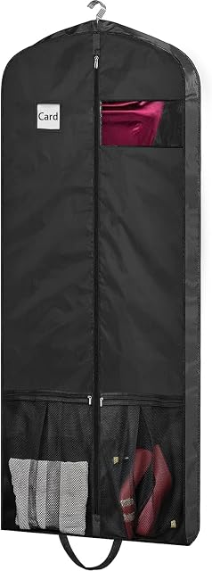 Dress Garment Bag, Black, 65" L x 26" W x 5" D, Nylon, Zipper Closure, Extra Long Size, Clear Window, Travel Friendly