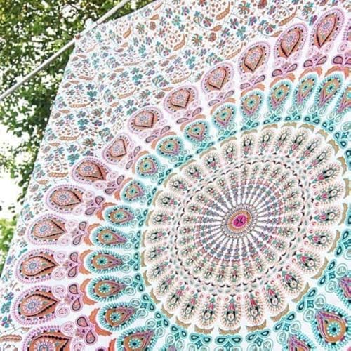 Tapiz de pared para colgar con diseño de mandala estilo hippie para el dormitorio, marca Aakriti Gallery (213,3 cm x 139,7 cm), 100% algodón, Rosa, 85x55 inches
