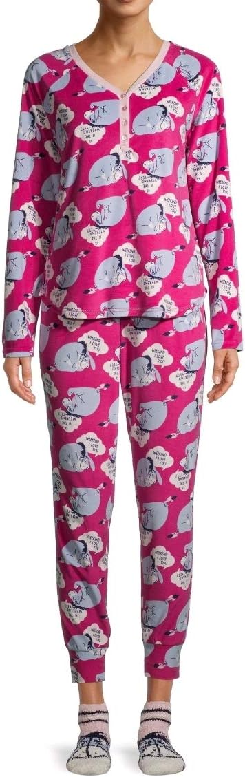 Christmas Eeyore Magenta Quartz 3 Piece Pajama Sleep Set w/Socks - Large