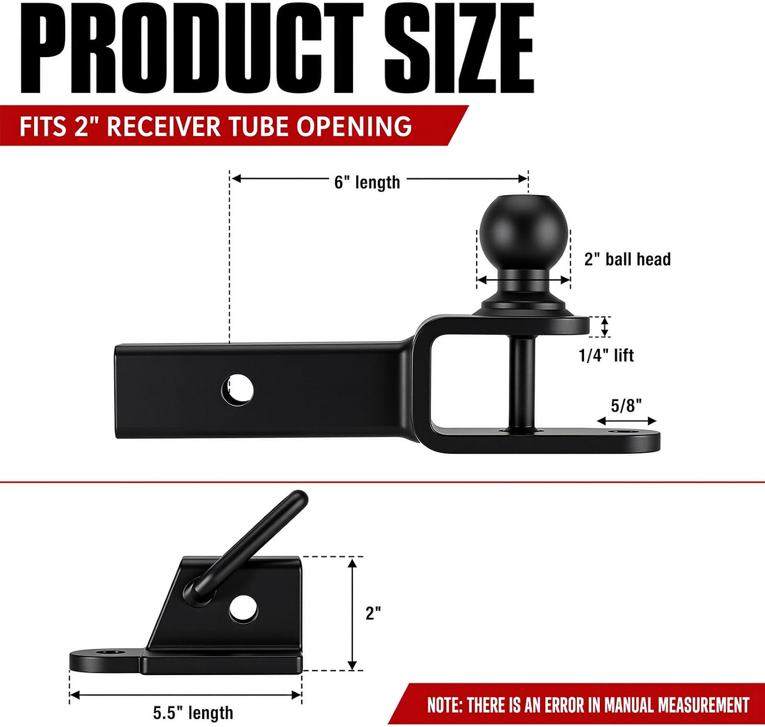 3-in-1 ATV UTV Hitch Ball Mount, Heavy Duty 2" Receiver Trailer Adapter with 2" Tow Ball, Clevis Pin & 5/8" Hole, Steel Tow Hitch for Quad Bike, Utility Trailer, Yard Field Work Maintenance