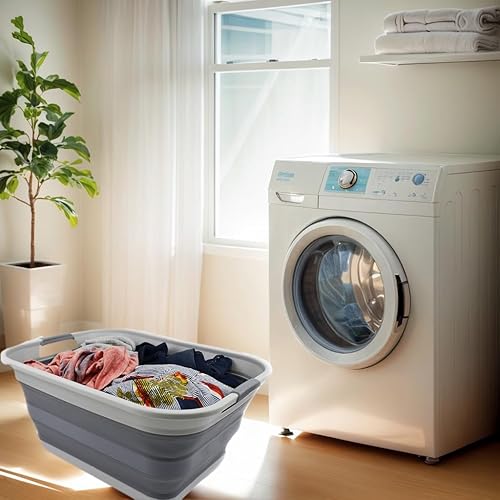 Miniatura 3 de SAMMART 42L(11 gallon) Collapsible Plastic Laundry Basket-Foldable Pop Up Storage Container/Organizer-Portable Washing Tub-Space Saving,Water Gris