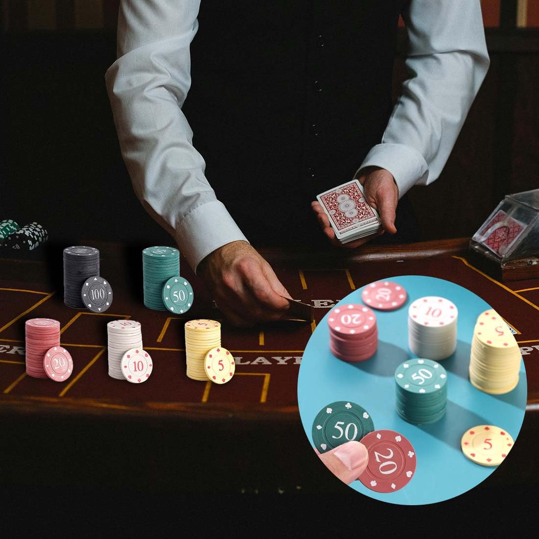 Set Chips Poker 100 Pezzi 5 Colori Casinò Feste Gioco
