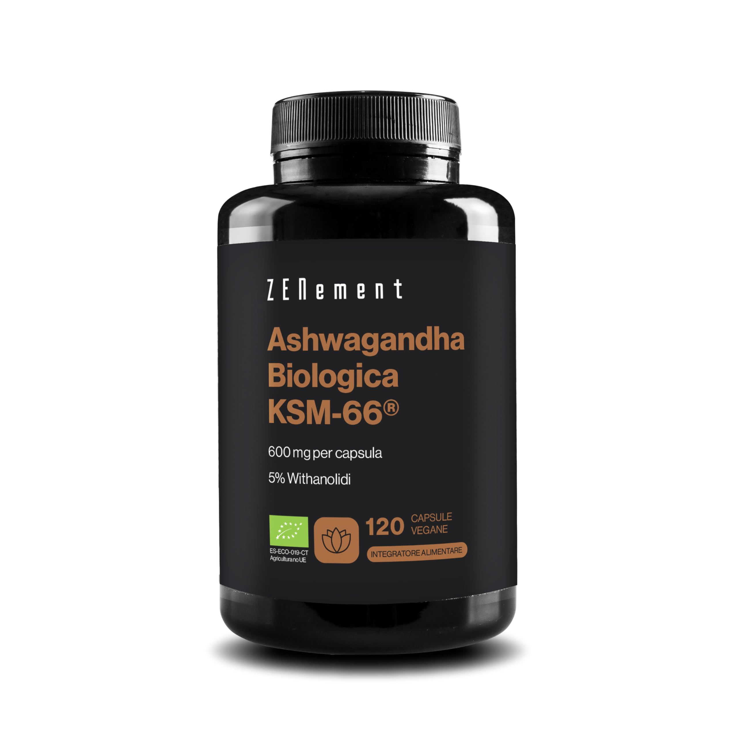 Ashwagandha KSM-66 Biologica - 600mg per Capsula - Estratto da Radice con 5% Withanolidi - Formula Naturale, Senza Additivi - 120 Capsule Vegane - Fornitura 4 Mesi - Zenement