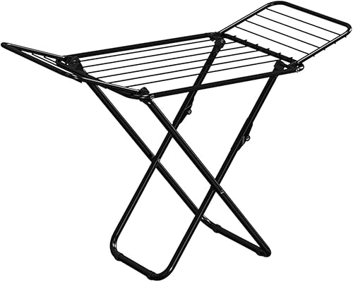 Serchou Perchero de secado de doble alas para interiores, plegable, para el hogar, pintura de hierro forjado, color negro