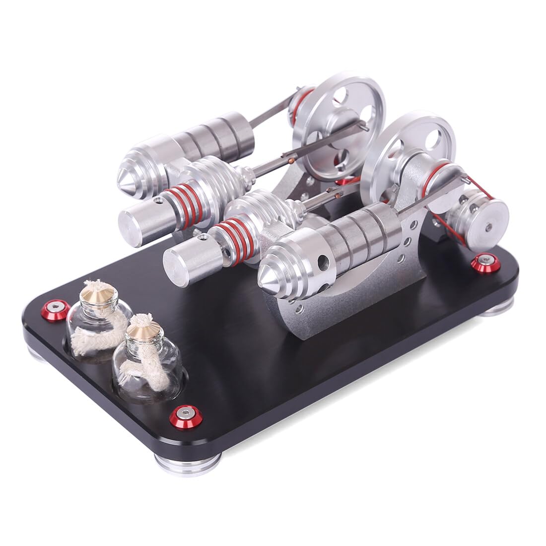 Stirling Engine Model Kit, All-Metal Micro 2-Cylinder Parallel Stirling External Combustion Engine Generator with Multicolor LED for STEM Education & Science Demonstration