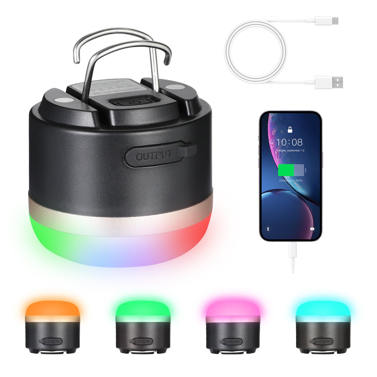 Romon Lampada Campeggio, 3600 mAh Ricaricabile RGB Colorata A Luce Ambiente Sfumata, Impermeabile IP65, Lampada Led Ricaricabile, Adatta Per Lavoro, Campeggio, Pesca, Escursionismo, Emergenza