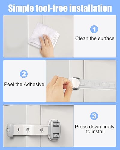 Miniatura 7 de Cerraduras para nevera, cerradura de puerta de refrigerador, cerradura de gabinete de seguridad a prueba de niños con fuertes adhesivos 3M,