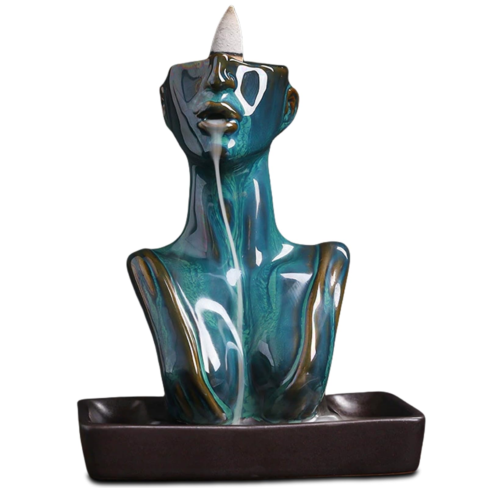 ZONSUSE Modern Style Backflow Waterfall Incense Holder,Statue Ceramic Backflow Incense Burner,Women Waterfall Incense Burner,for Aromatherapy, Modern Art Decoration,Meditation Gift (Beauty-Blue)