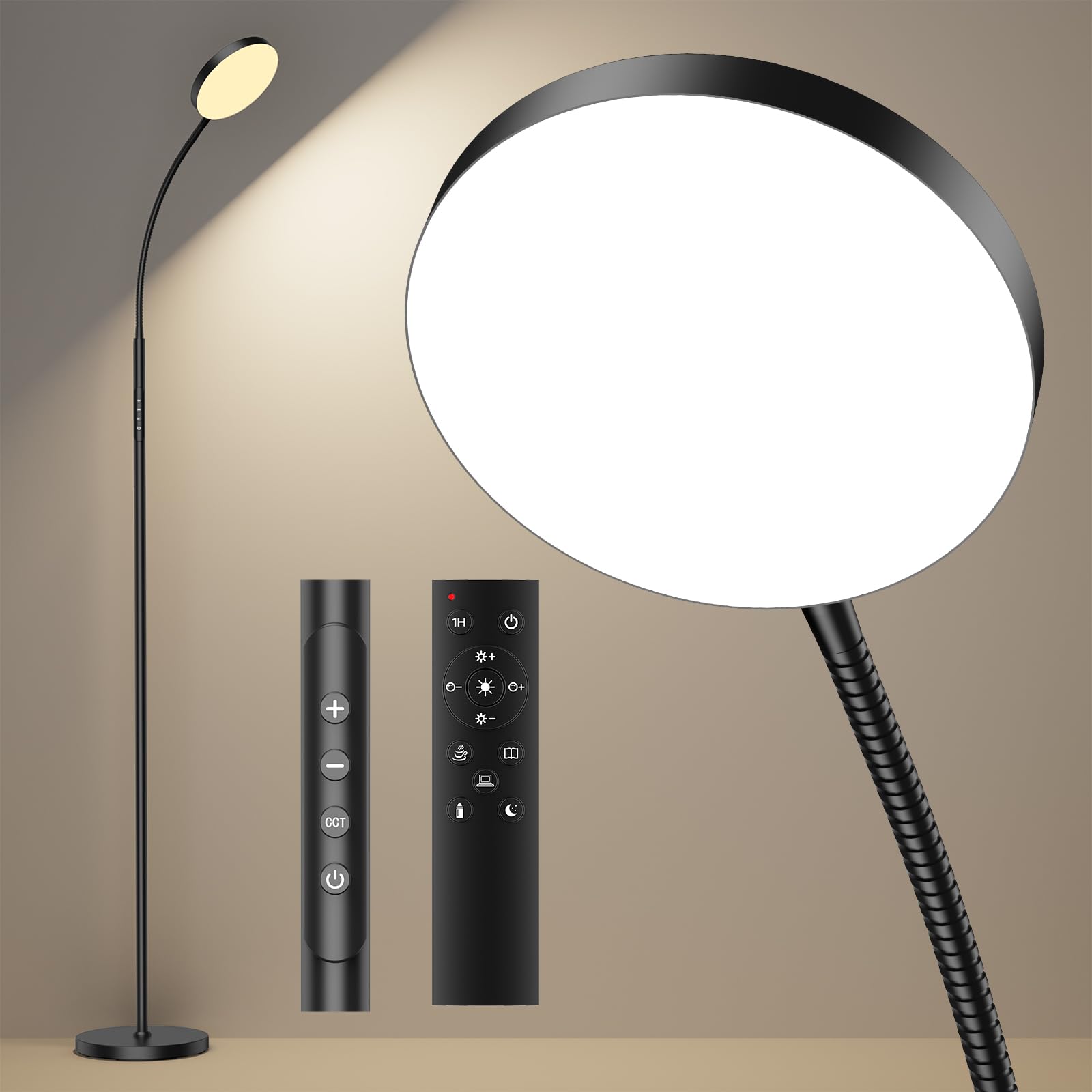 ANTENLICHT NOVA Stehlampe LED | Sofa stehlampe dimmbar mit Fernbedienung | 4 Farbtemperaturen & 4 Helligkeiten | 30 Min & 1 Stunden Timer | 18W Stehleuchte Schwarz für Schlafzimmer, Wohnzimmer, Büro