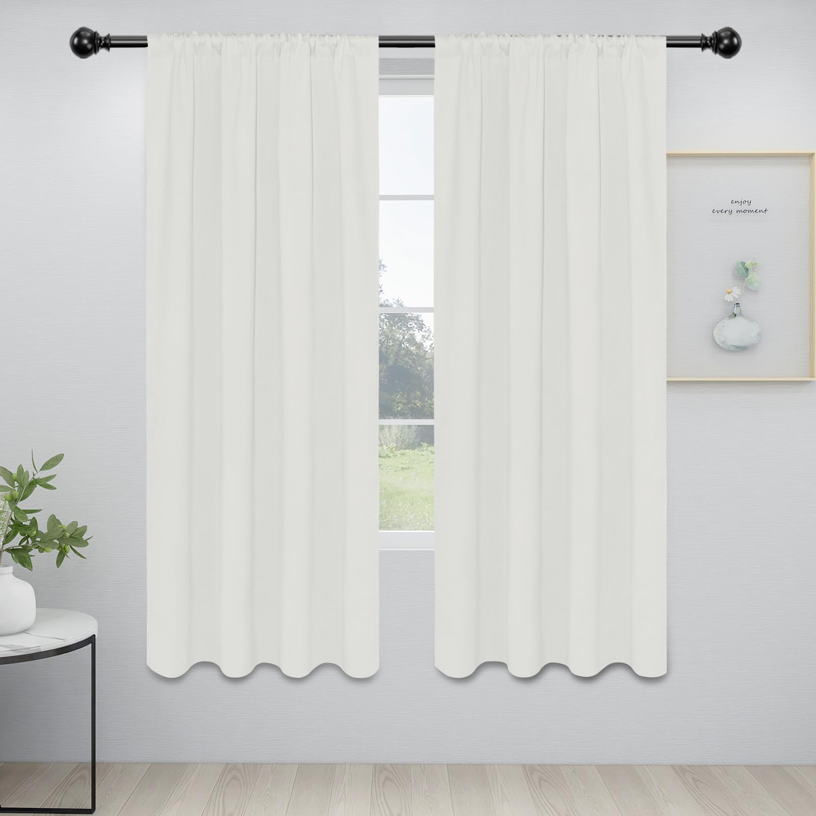 Easy-Going Rod Pocket Blackout Curtains for Bedroom, Room Darkening Window Curtains for Living Room, Thermal Insulated Noise Reduction Solid Window