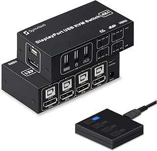 DisplayPort KVM Switch 4 Port 3D UHD 4K@60Hz, 2K@120Hz 4 in 1 Out USB and DP1.2 KVM Switcher, with 4 USB Cables