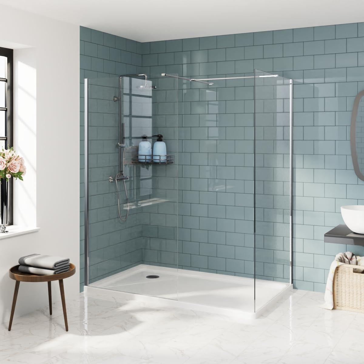 Aquariss Chrome Walk In Shower Enclosure 1100Mm + 900Mm