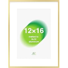 FrameWorks 12x16 Matted to 8x12 Picture Frame   Aluminum Frame w/Tempered Glass, Removable Mat for Photos, Posters, Art, Stylish Wall Frame for Home Decor, Gallery Walls, Office, Living Room - Gold