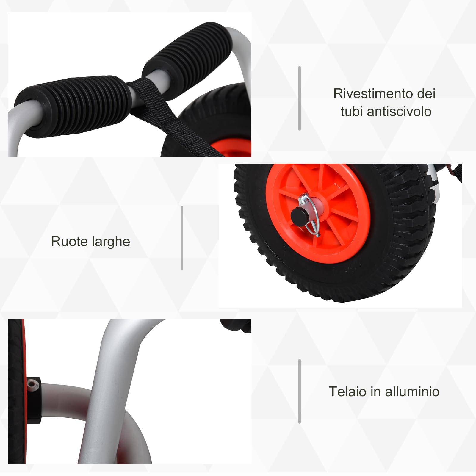 HOMCOM Carrello Porta Kayak, Trolley Carrello Porta Canoa Pieghevole in Alluminio con Imbottiture Antiscivolo