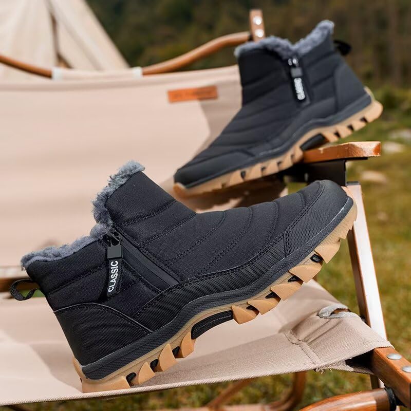 Mens Snow Boots Mens Winter Boots Mens Winter Trekking Snow Boots Waterproof Fur Lined Warm Winter Boots Men Zipper Snow Ankle Shoes Outdoor Anti-Slip Lightweight Hiking Boot - Image 3