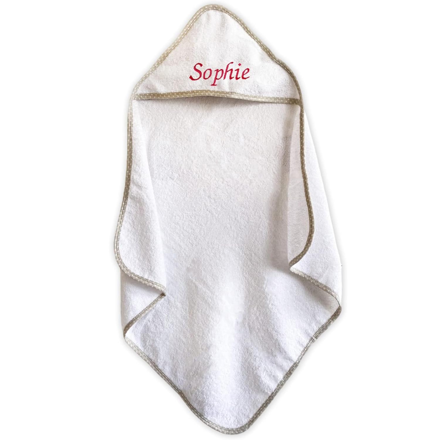 KDO MAGIC Cape de Bain bébé Personnalisable - Sortie de Bain 100% Coton avec Capuche - Brodé avec Le prénom - Serviette bébé personnalisée - Doux et Absorbant - Liseré Beige étoile