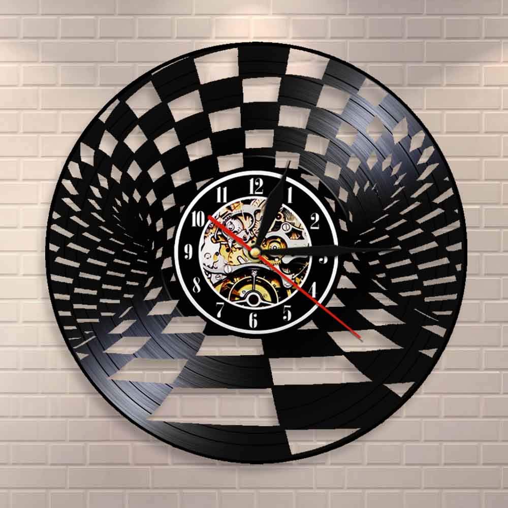 Scacchiera in bianco e nero Orologio da parete Dama Orologio da parete con disco in vinile vintage Dama Decorazione da parete Regalo per gli amanti degli scacchi Dia 30 cm 7 colori Orologio da paret