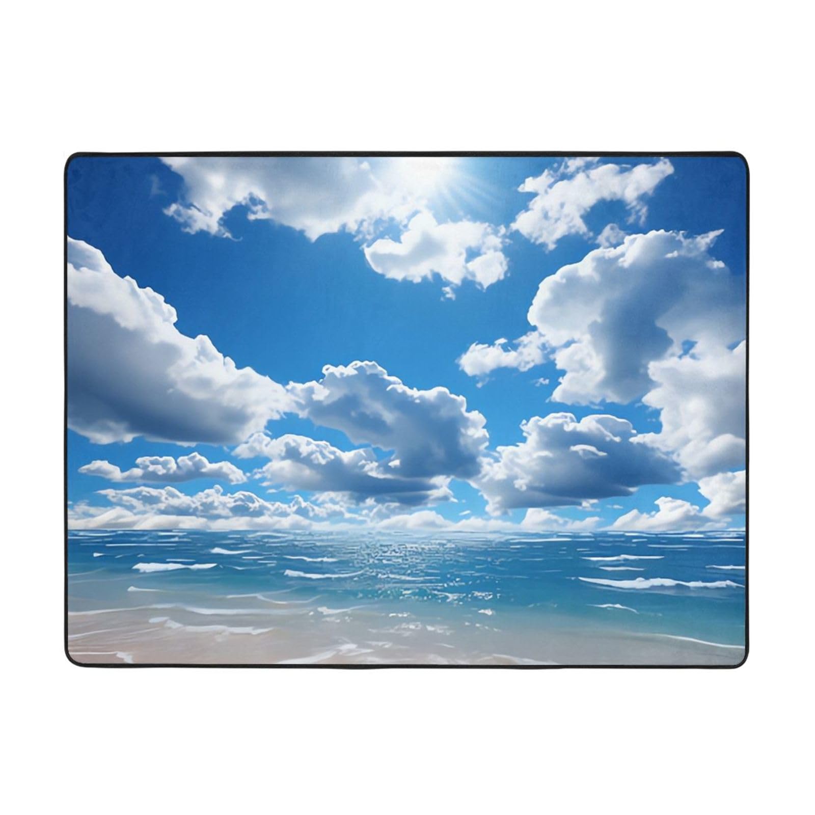 Tapis antidérapant lavable grand format bleu et blanc pour un entretien facile