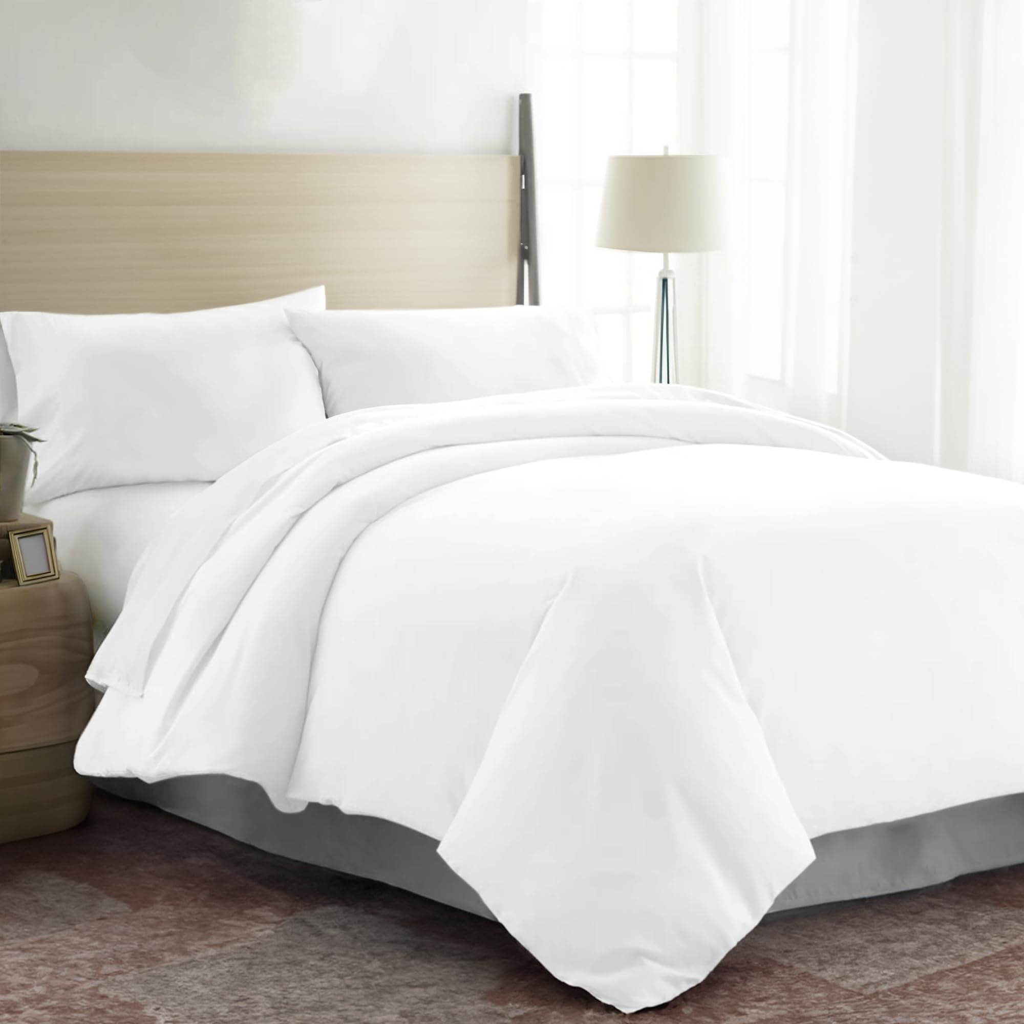 Ekoscious White 100% Tencel Lyocell Eucalyptus Sateen Solid, Double Size Duvet Cover Set, With 2 Pillowcase, - 300 Thread Count Breathable