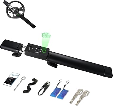 5-1 Smart Car Steering Wheel Lock with Dual Alarm, Car Anti-Theft Device with Fingerprint, Password, IC Card,Keys &NFC Unlock Ways, Adjustable Length for 8.916" Truck Van SUV
