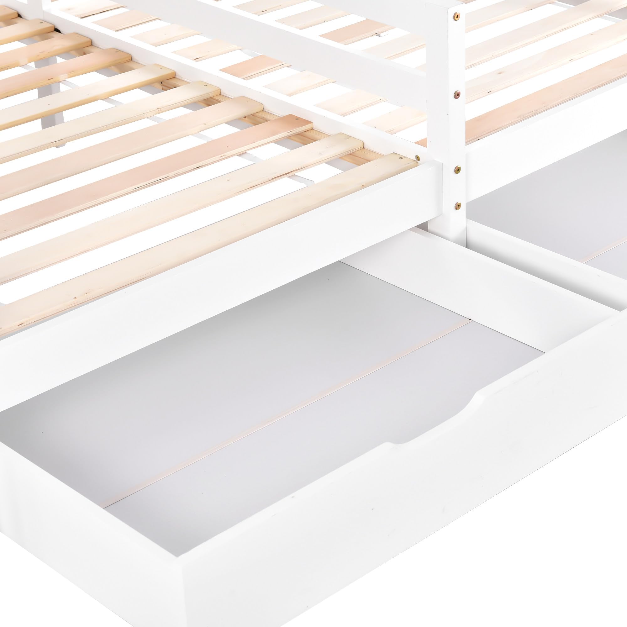 Letto matrimoniale 200x90cm,Letto casa,Culla,Lettino con 2 cassetti in MDF,Cassetti su ruote,Telaio a doghe in pino,Bianco