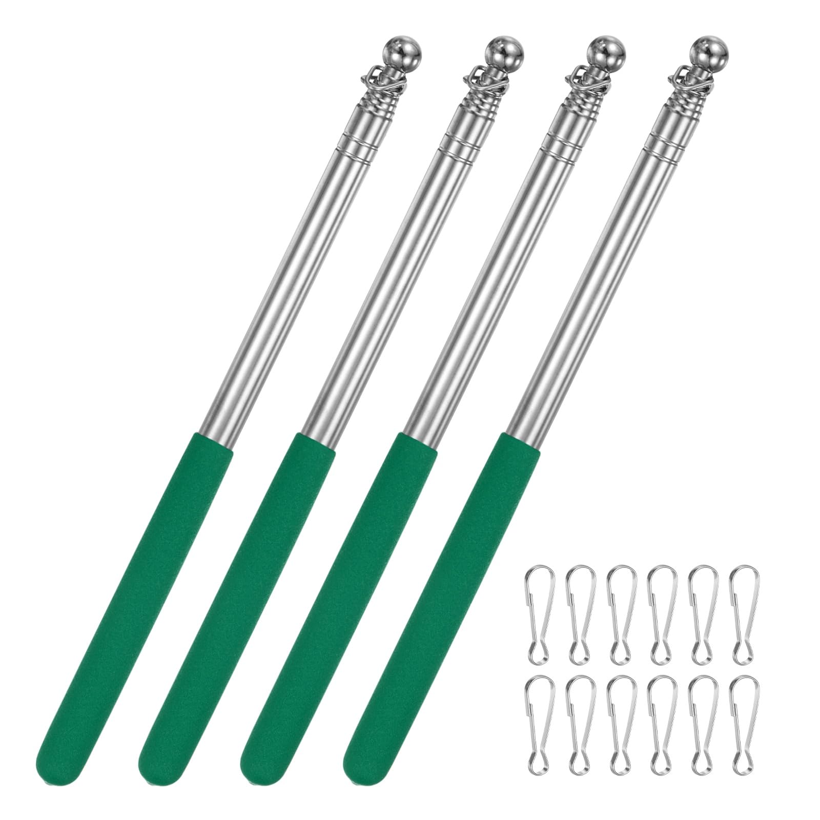 M METERXITY 2-Pack Telescopic Handheld Flagpoles, 4.6ft/1.4m Stainless Steel Handheld Portable Extendable Flagpole with Anti-Slip Grip for Guide/Teachers/Festival, Guide Flag Pole [Green] — image 1