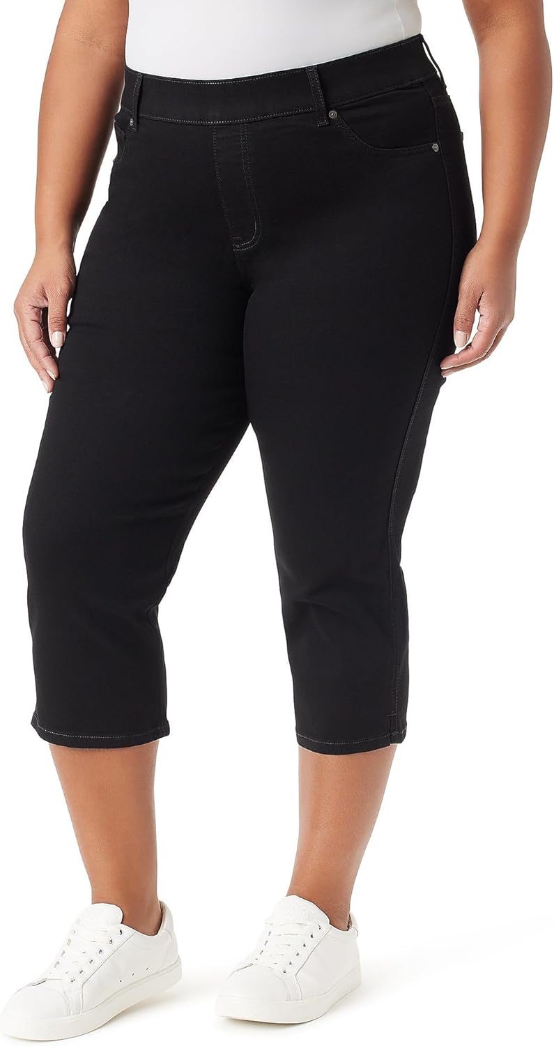 Gloria Vanderbilt Women's Plus Size Shape-Effect High-Rise Capri Jeans (Black Rinse, 18W)