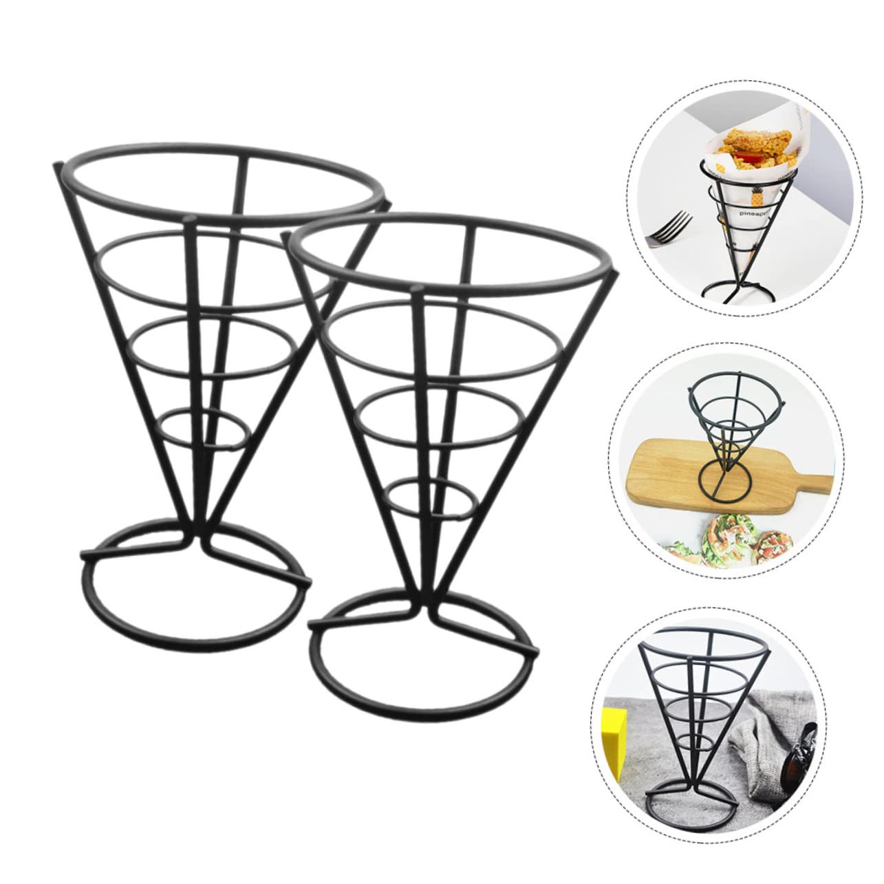SOLUSTRE 3pcs Stainless Steel Cone Stand Stylish French Fries Holder for Restaurants Parties and Home Use Snack Basket with Sauce Dipper for Displaying Fried Foods