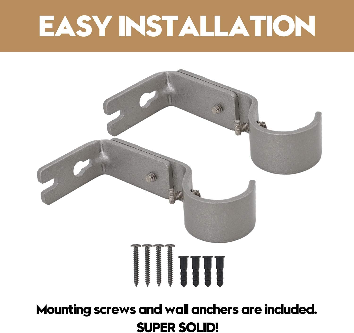 AddGrace Adjustable Curtain Rod Bracket Fits up to 1 inch Curtain Rod Sturdy Premium Brackets for Wall Set of 6 Silver