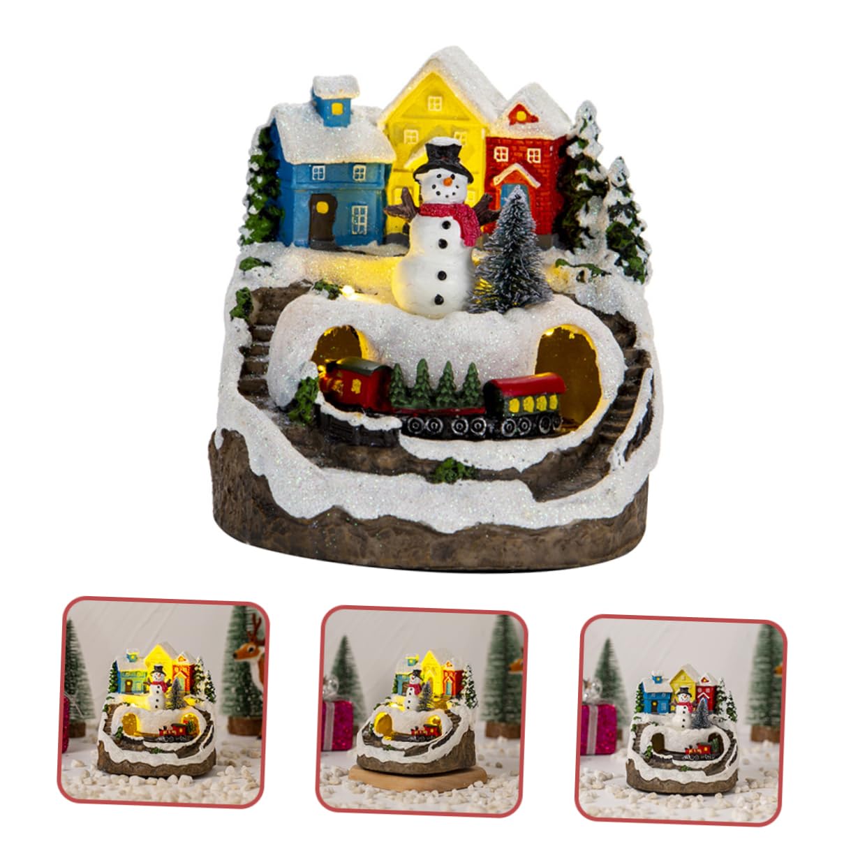 Casa Navideña Luminoso con Música y Tren Figuras Decorativas para Mesa Invierno Navidad