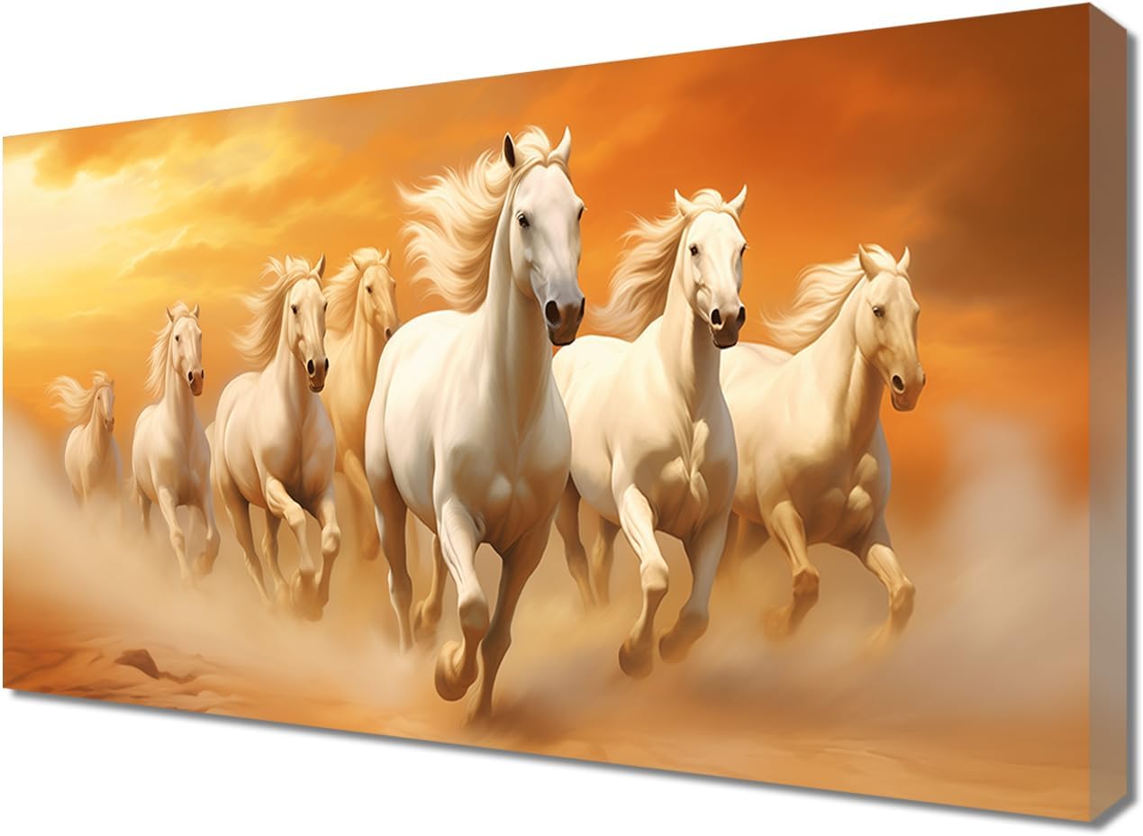 ZQQART Horse Canvas Wall Art - Large Horses Running in Water Painting Prints - Home Decor (10.00" x 20.00")
