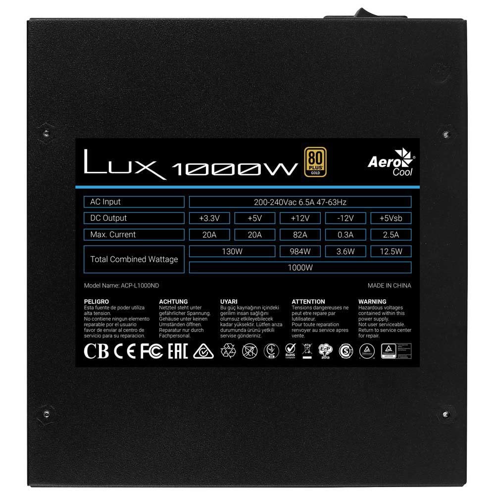 Aerocool LUX1000, Fuente Alimentación PC 1000W, 80 Plus Gold 90%+ Efic, APFC