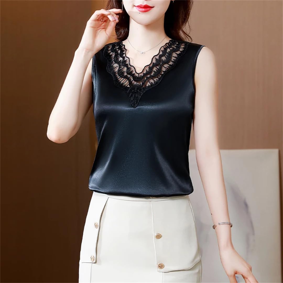 Camicette di seta senza maniche estate donna top tinta unita gilet allentato raso