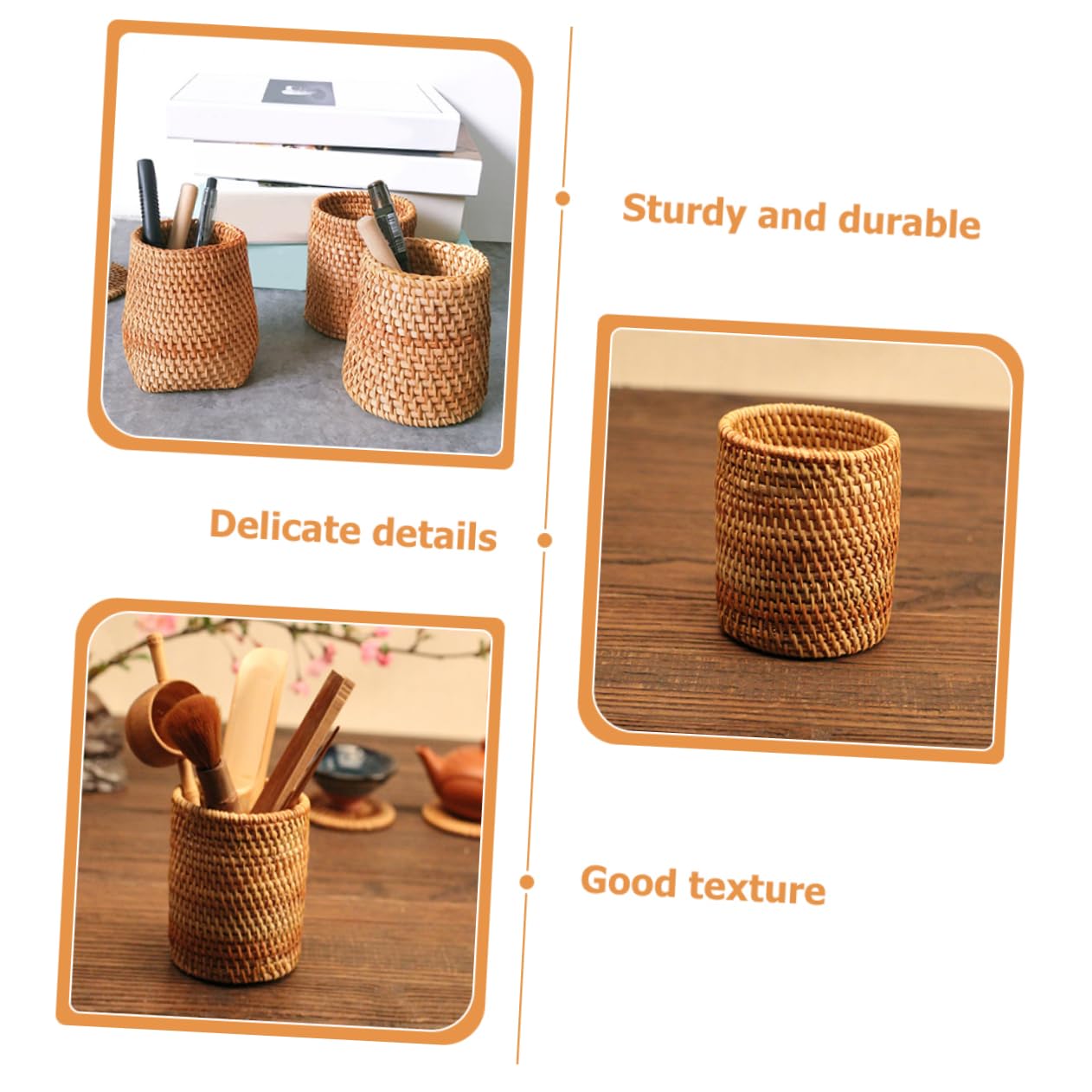 NUOBESTY Lot De 5 Porte-pinceaux De Maquillage En Rotin Pour Organiser Votre Bureau