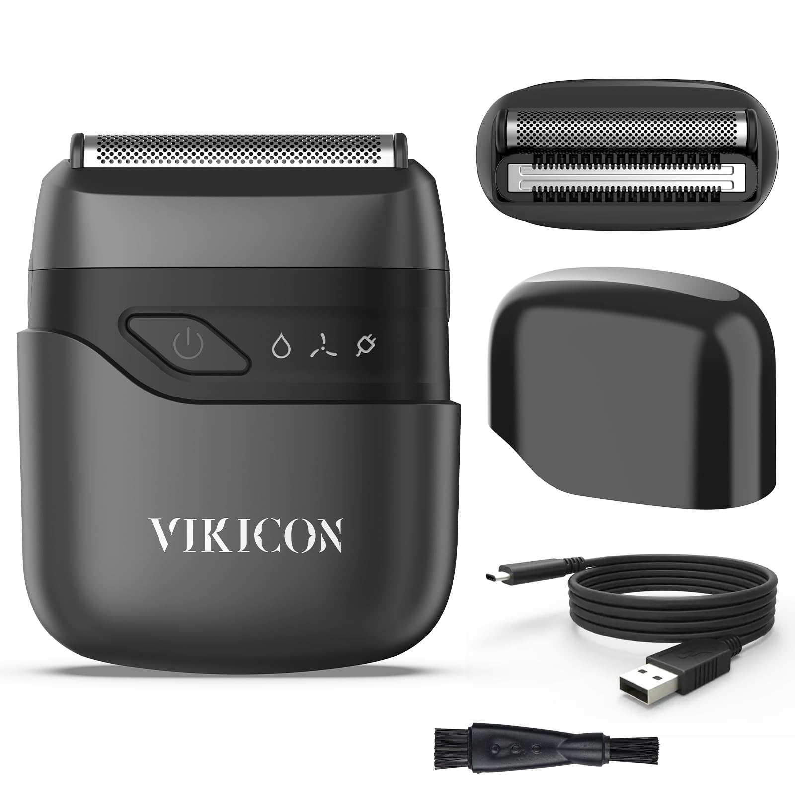 VIKICON Folienrasierer Herren, Mini Rasierer Herren Elektrisch, Elektrorasierer für Bart & Gesicht, Trockenrasierer Herren Elektrisch, USB-C Wiederaufladbar, Ideal für Reisen (Schwarz)