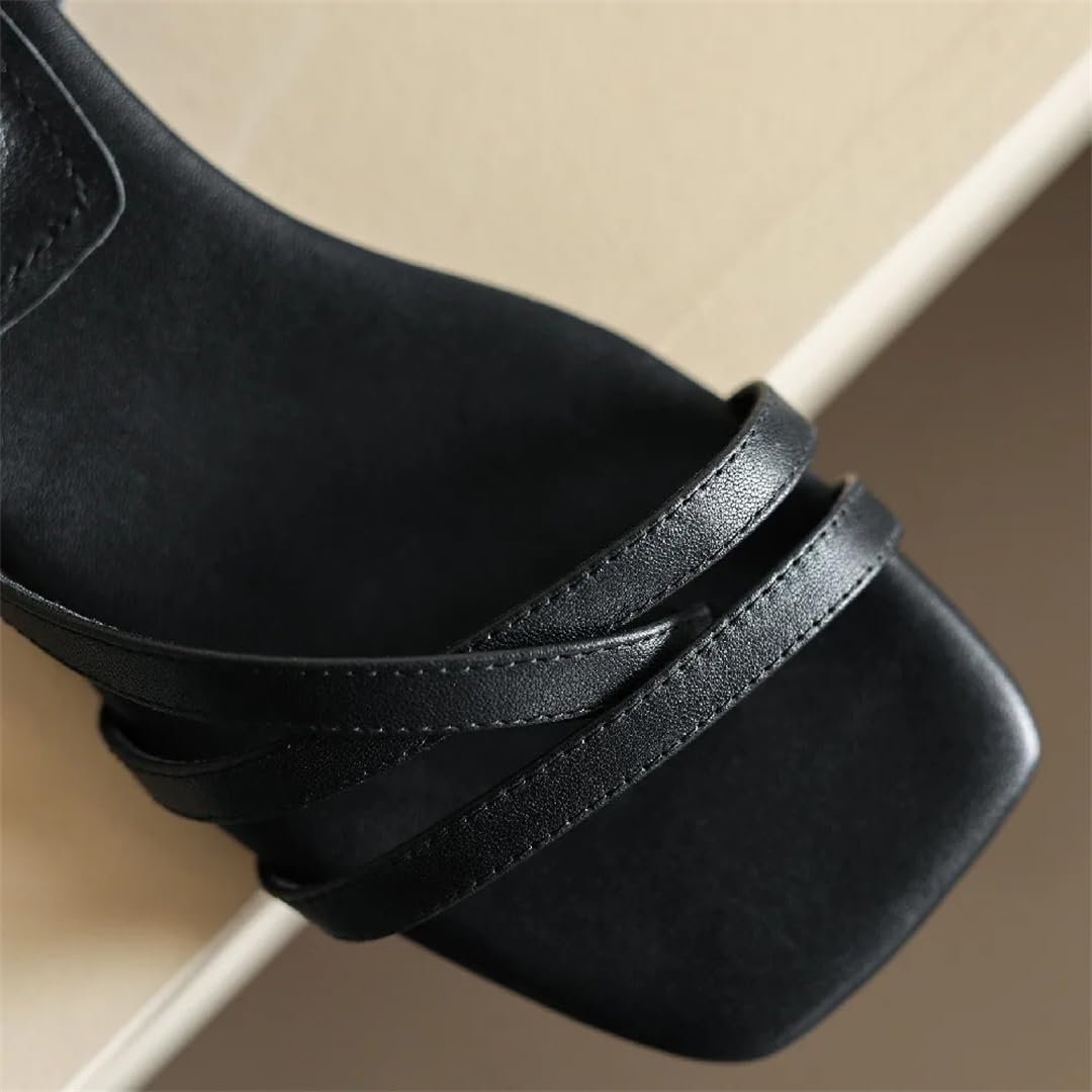 Sandalias de gladiador de piel de vaca con hebilla y tacón plano para mujer