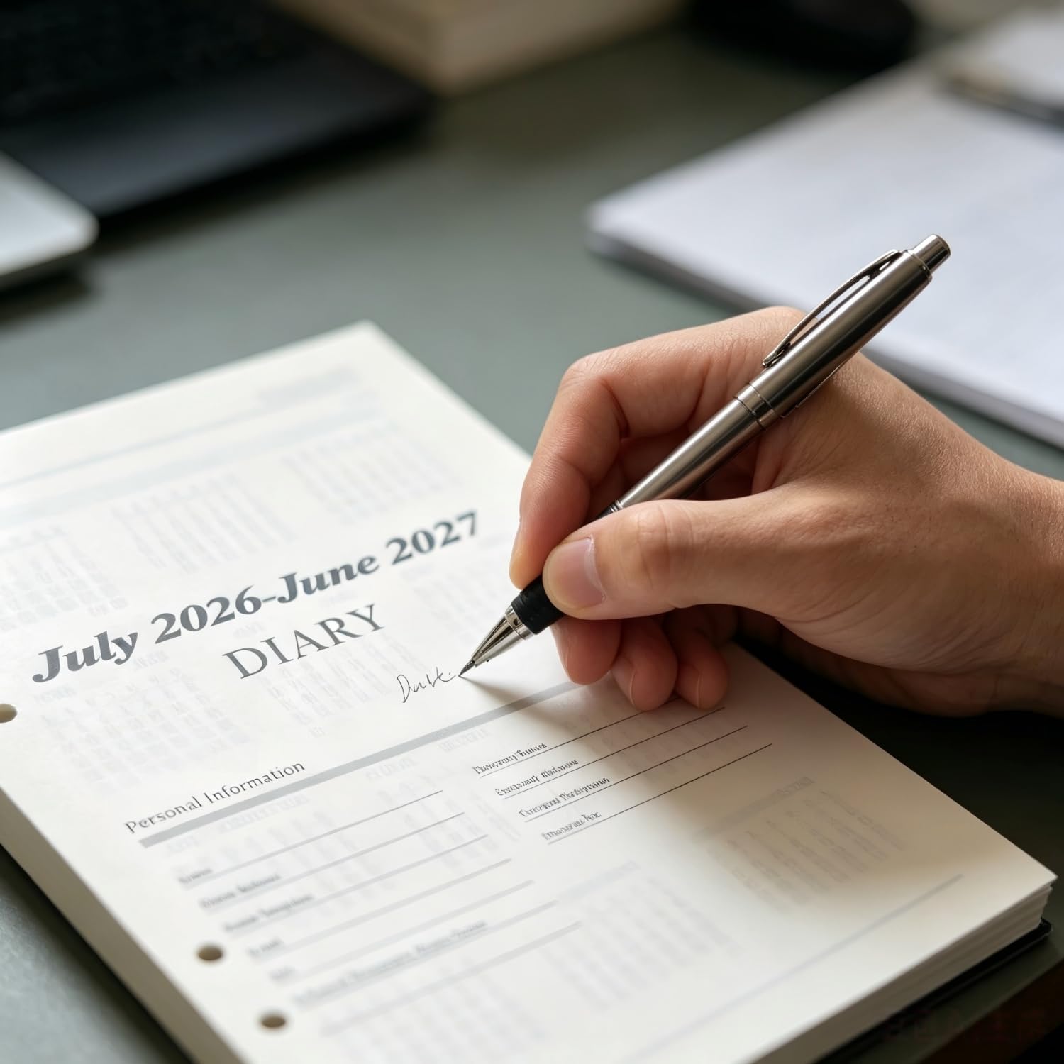 Wkłady do kalendarza A5,6 otworów, do wielokrotnego napełniania, planer dzienny, terminarz Julio 2026–Junio 2027, planer tygodniowy, wkład A5, do planerów, pamiętników, projektów "zrób to sam" (beżowe