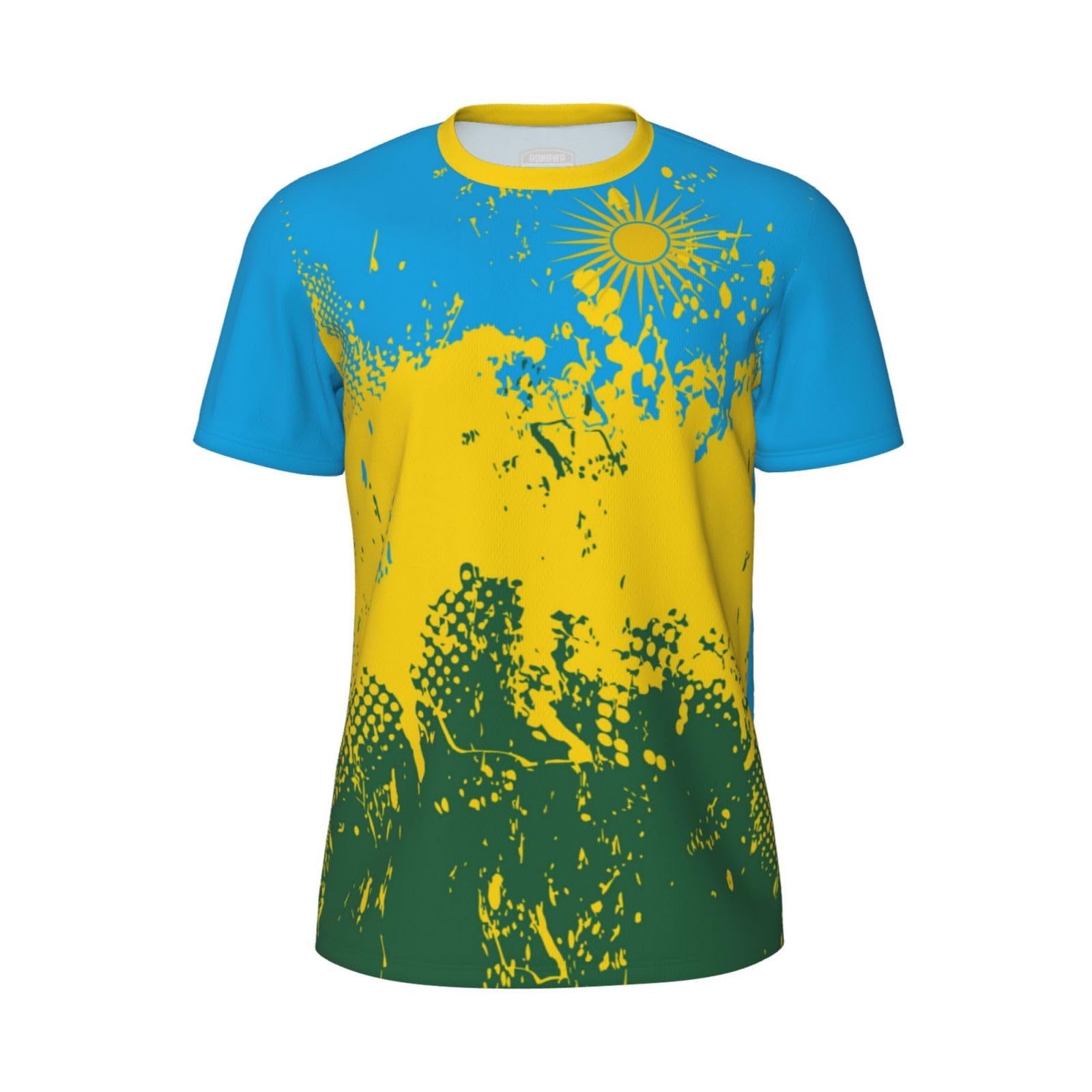 YiiLi Rwanda Flag Grain Sports Mesh T-Shirt Retro Jerseys for Running Cycling Soccer Tennis Fitness Climbing