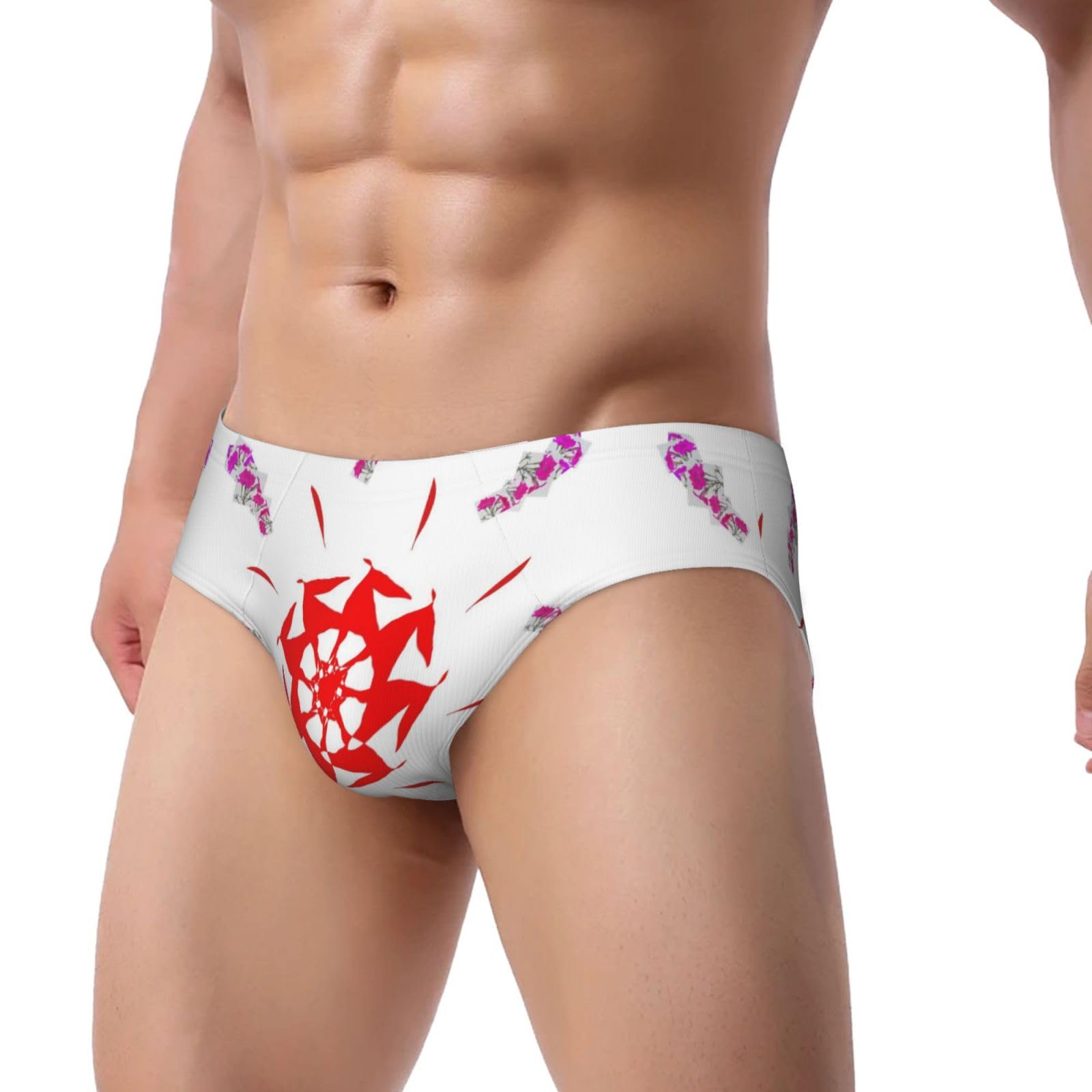 Mens Bikini Swimwear Sports Triangle Swim Briefs - Spinning Flowers Print Bathing Suit Sexy Swimsuit Underwear Large Black