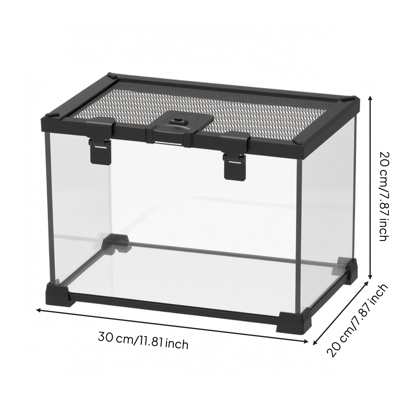 Terrario con Coperchio Ventilato in Rete Resistente Adattabile per Casa, 30x20x20 Cm