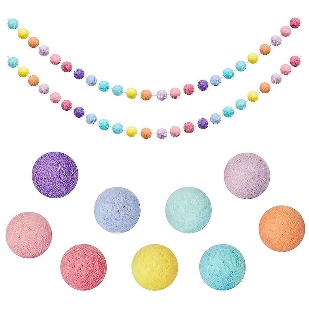 2 PCS Pastel Wool Felt Ball Garland Colorful Pom Pom Banner 6.5 Ft Long 48 Balls for Easter Spring Party Birthday Parties Xmas (Pastel)